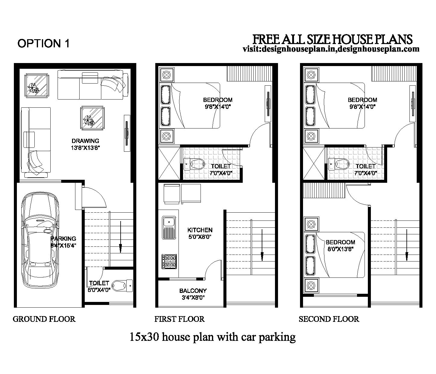 15x30 house plan with car parking