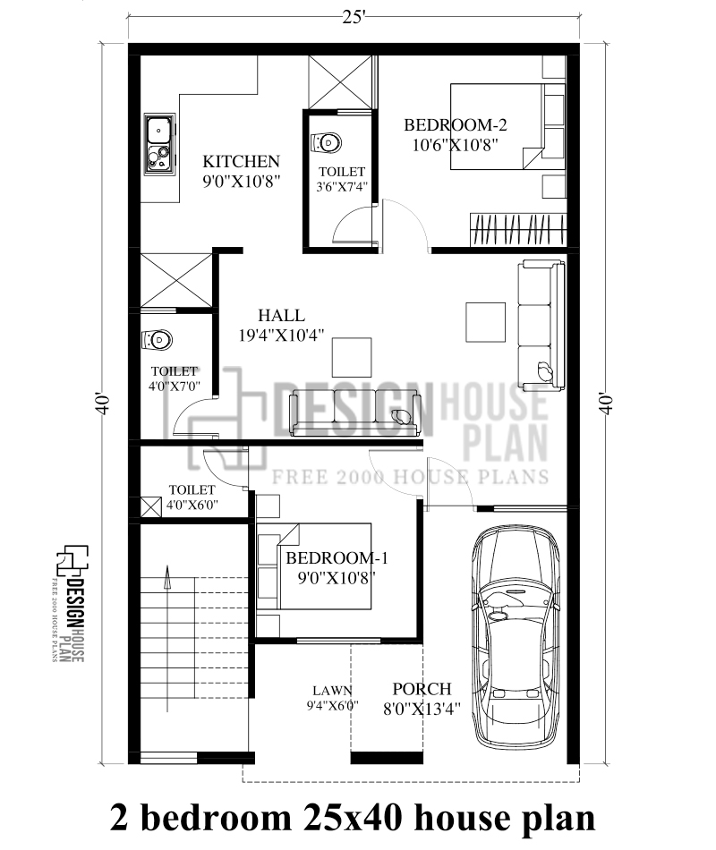 2 bedroom 25x40 house plans