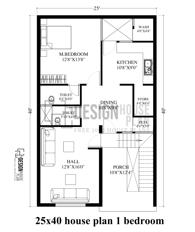 25x40 house plan 1bhk