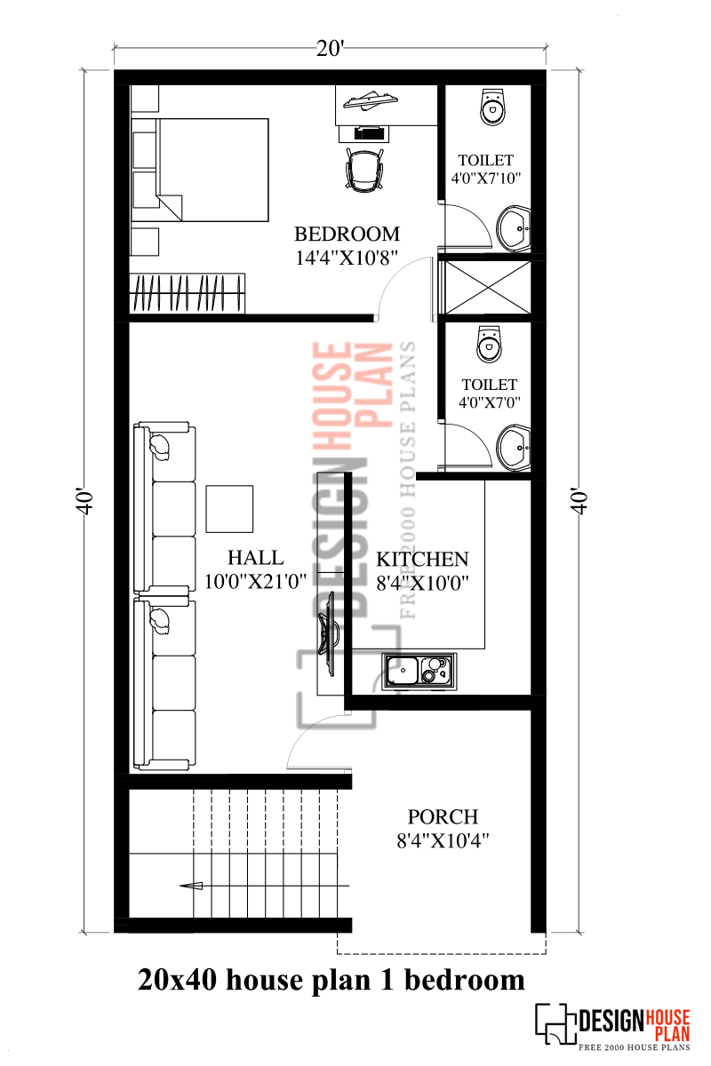 20x40 house plan 1 bedroom