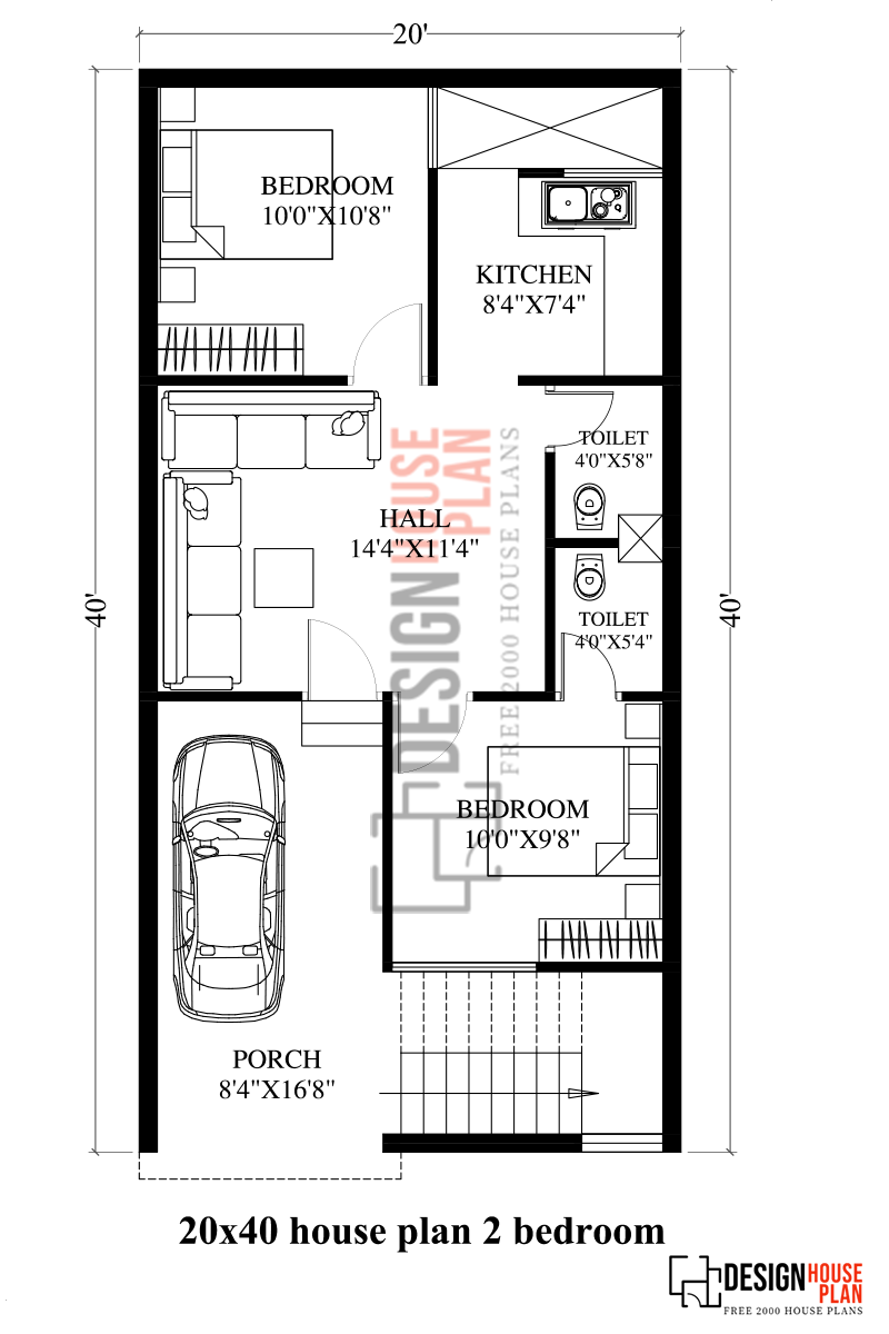 20x40 house plan 2 bedroom