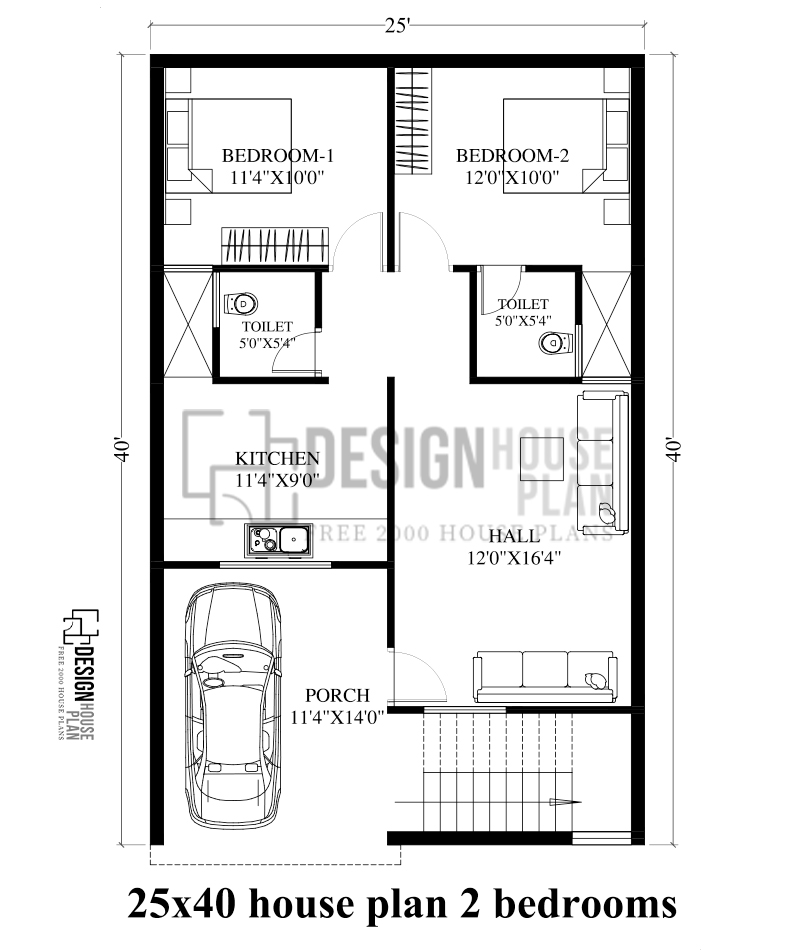 18 X 40 House Plans   25x40 House Plan 2 Bedrooms 