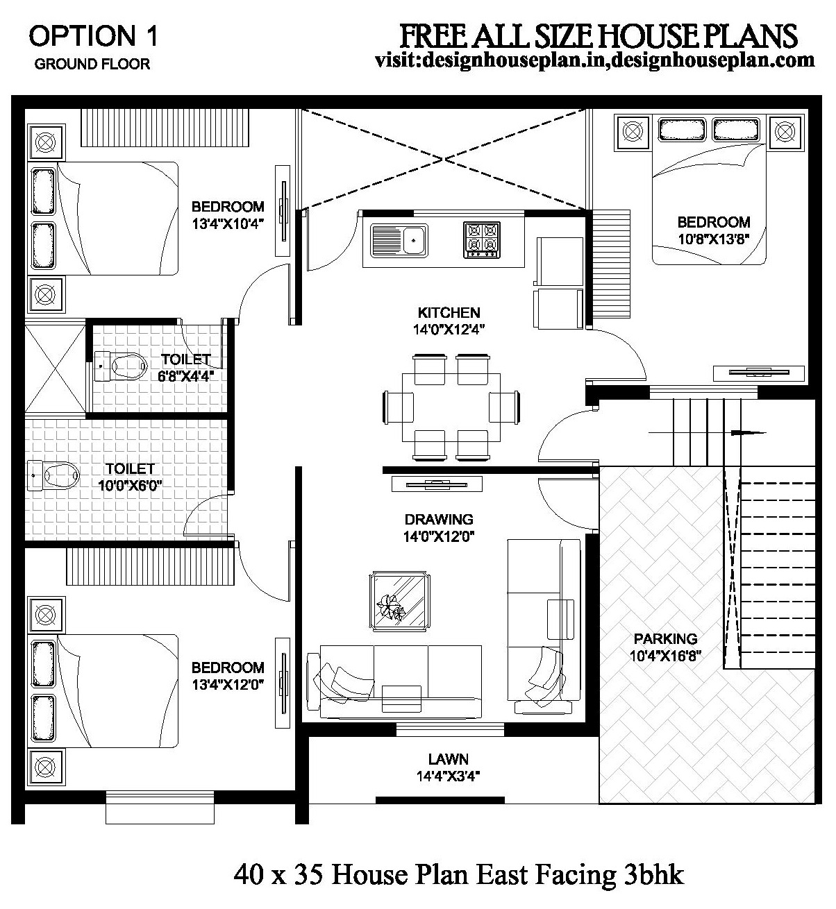 40x35 House Plan East Facing