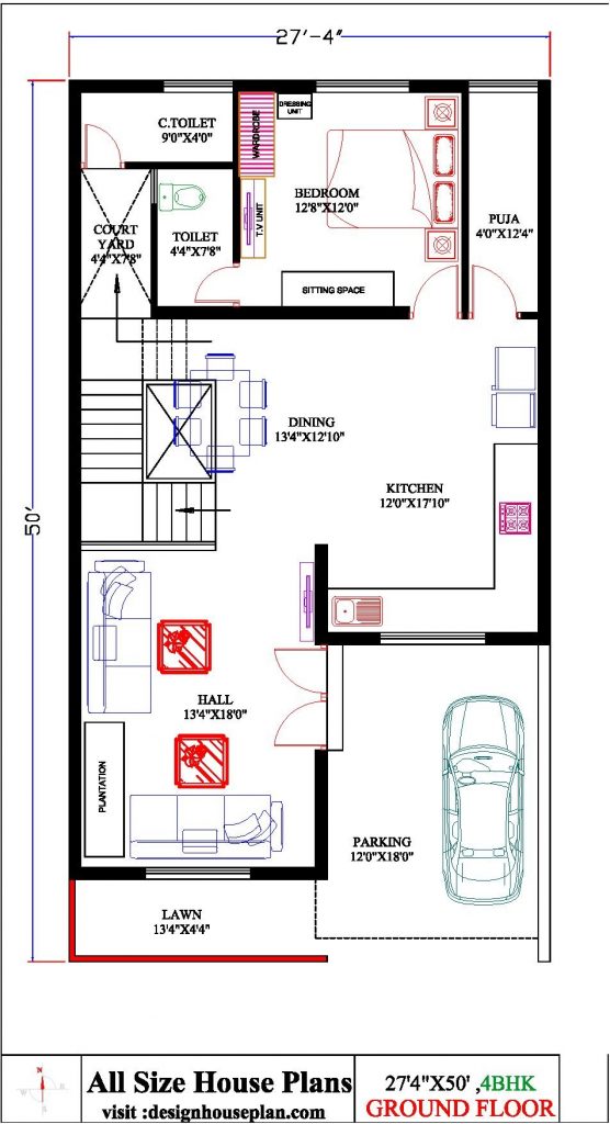 25 * 50 house plan 3bhk