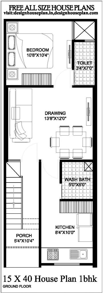 15 * 40 house plan single floor | 15 feet by 40 feet house plans
