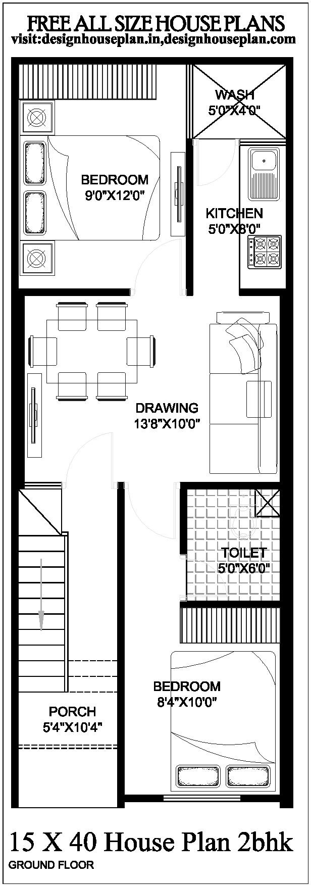 15x40 house plan single floor