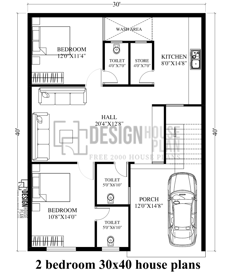 2 bedroom 30x40 house plans