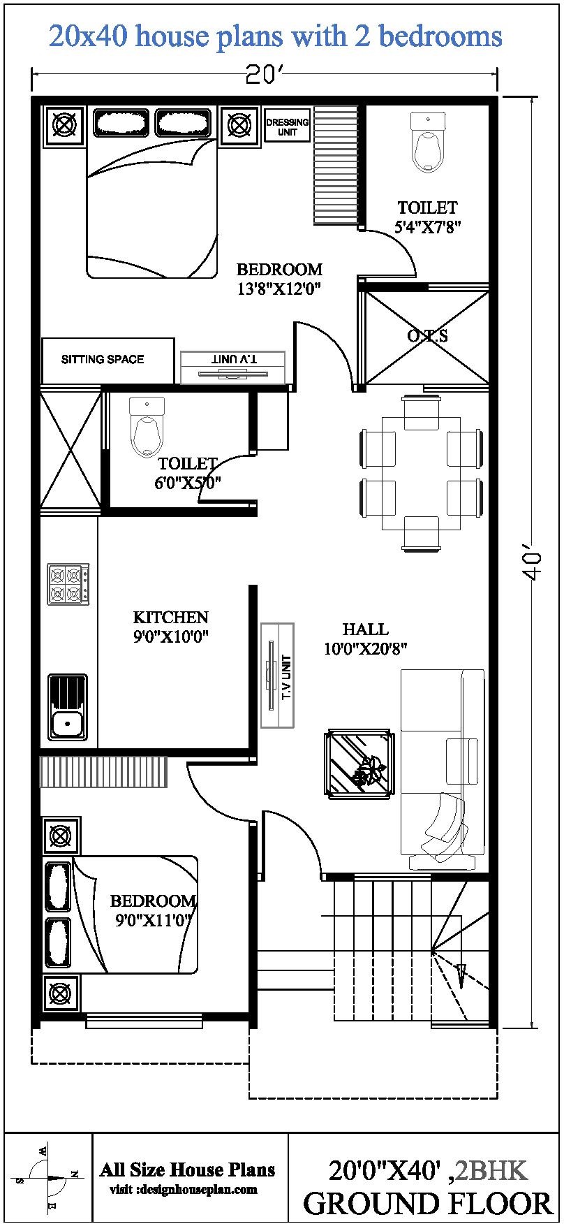 2 Bedroom House Floor Plan Dimensions Review Home Co   20x40 House Plans With 2 Bedrooms 