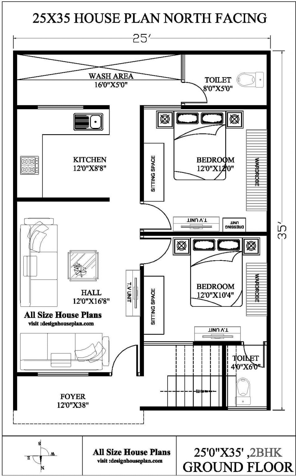 25x35 House Plan East Facing