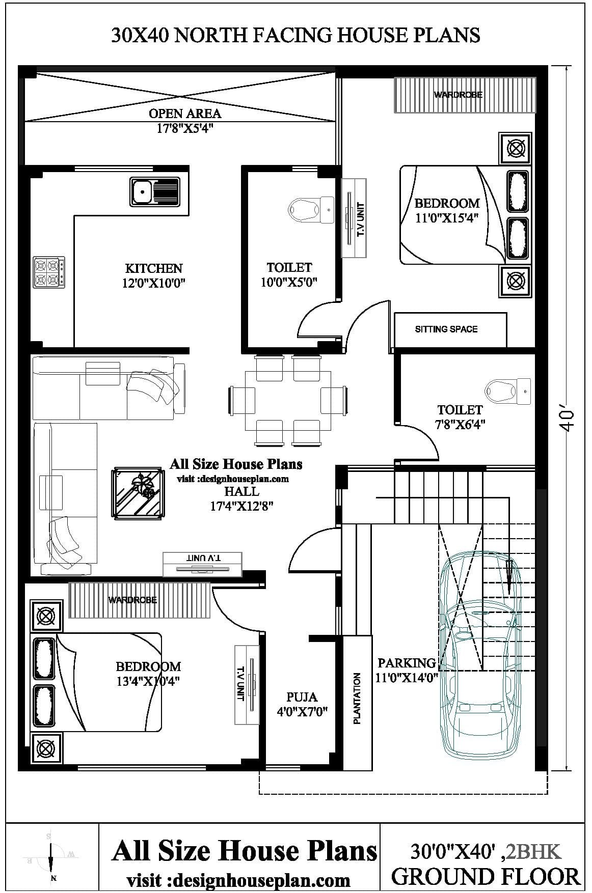 30x40 north facing house plans