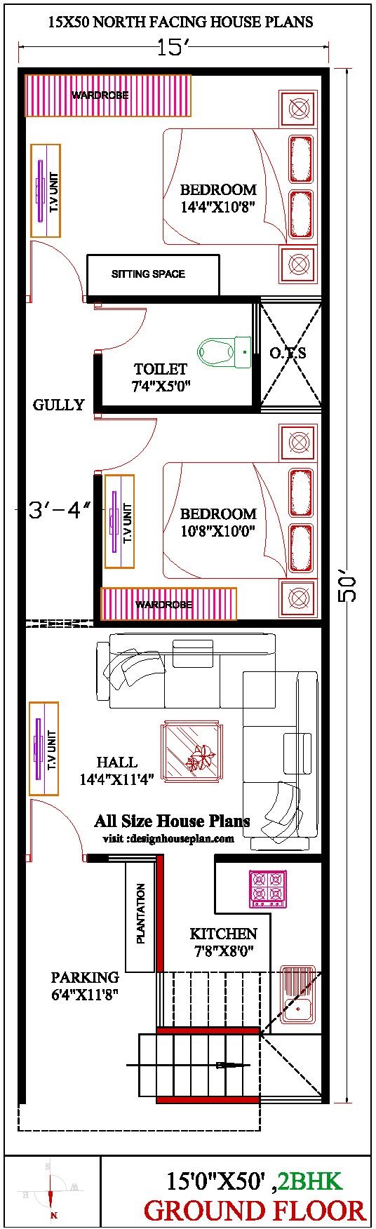 naksha 15 * 50 house plan | 15 * 50 house plan north facing | 750 sqft plan