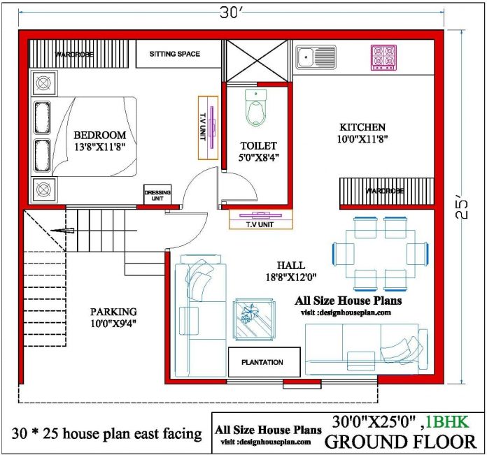 30x25 House Plan 30 25 House Plan East Facing 750 Sq Ft House Plan ...