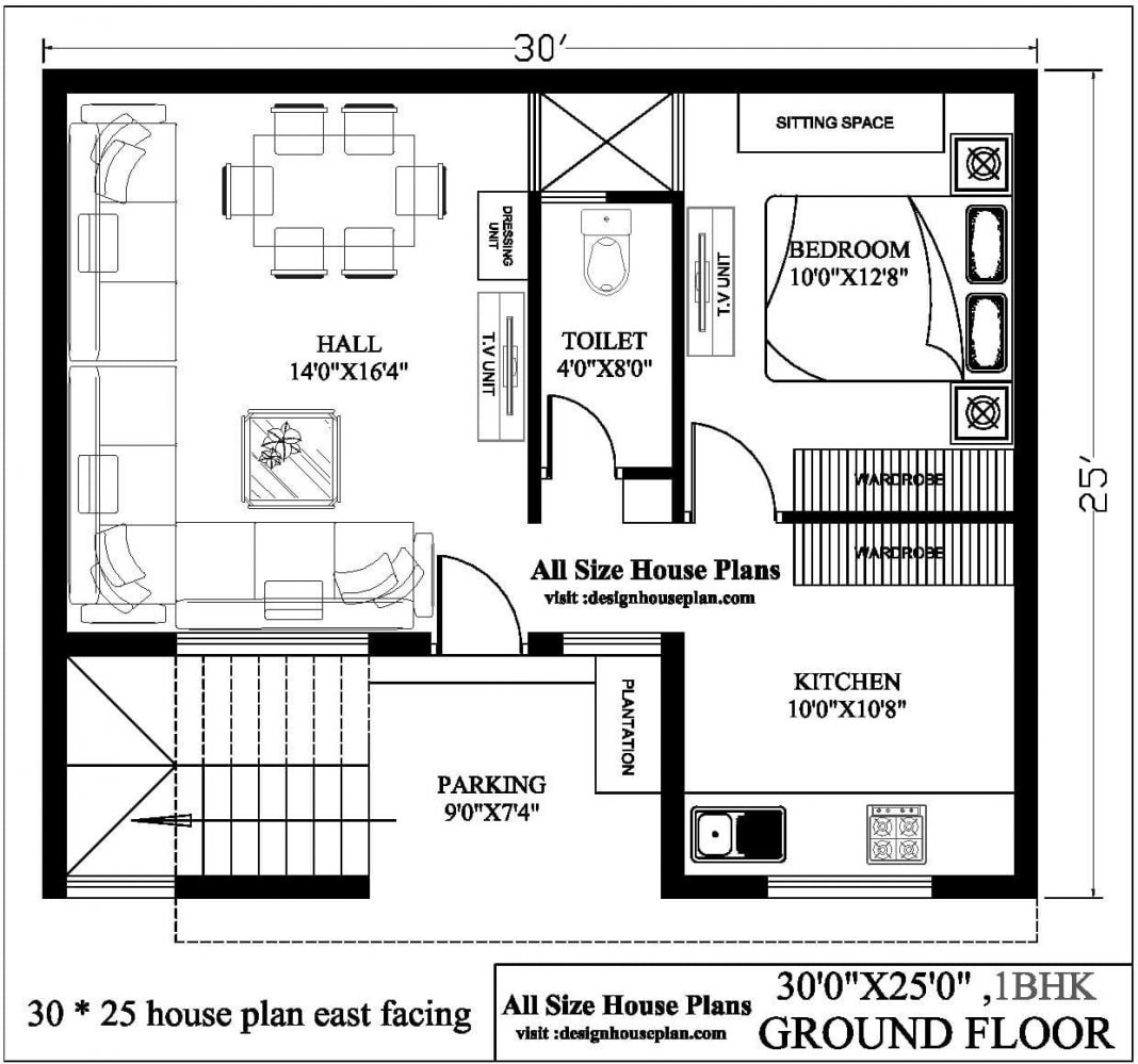 30x25 house plan - 30 * 25 house plan east facing - 750 sq ft house plan