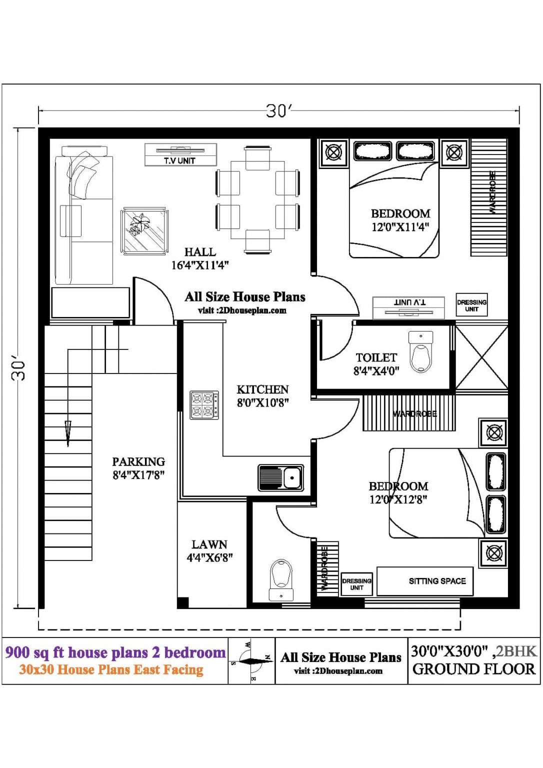 30x30-house-plan-30-30-house-plan-with-car-parking-2bhk-house-plan