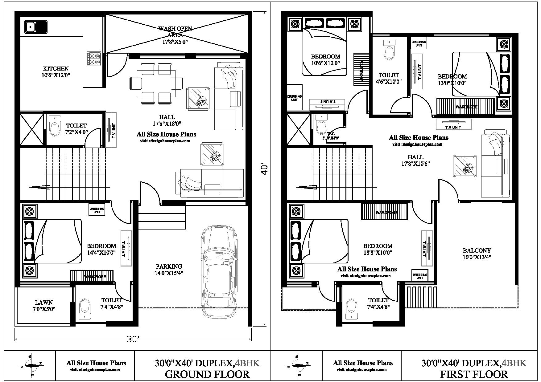 30x40 Duplex House Plan