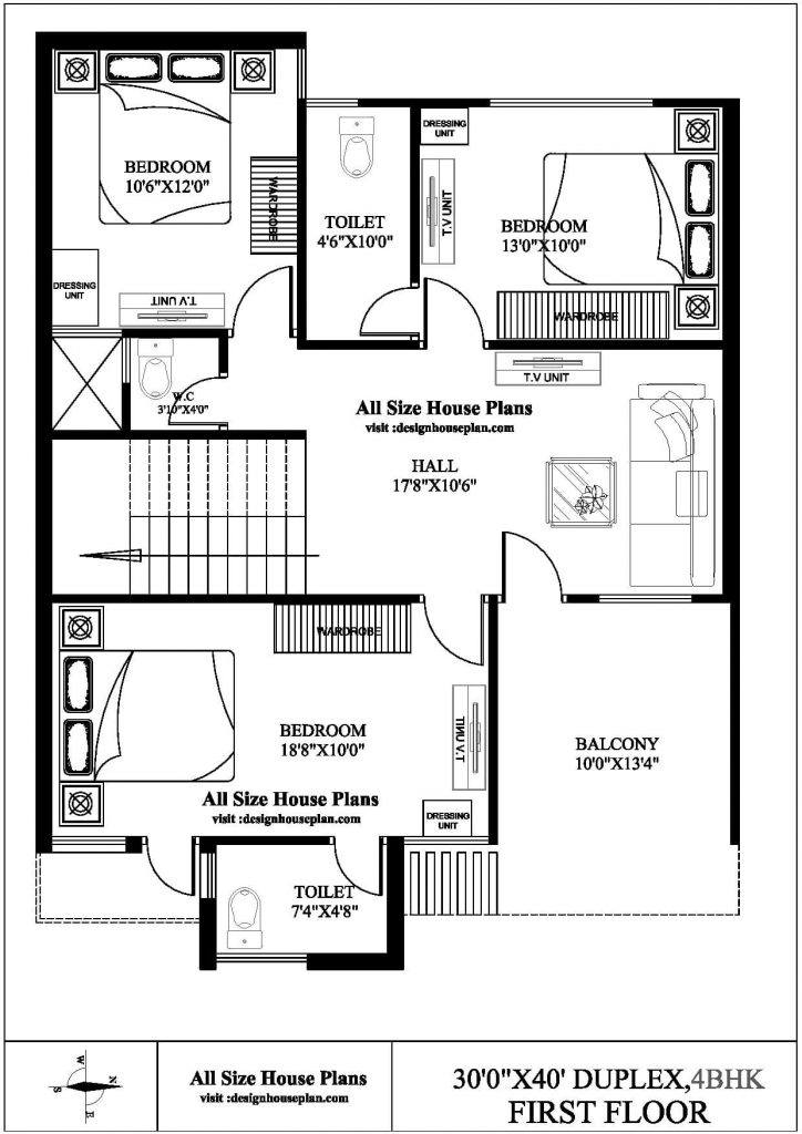 30x40 Duplex House Plans East Facing