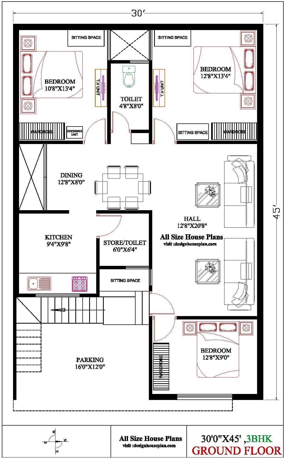 2bhk 3bhk House Plan 40x40 Plot Size