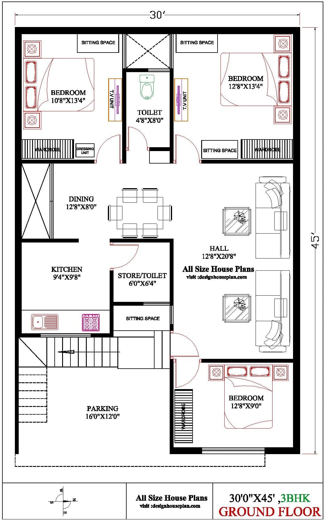 30x45 house plan east facing