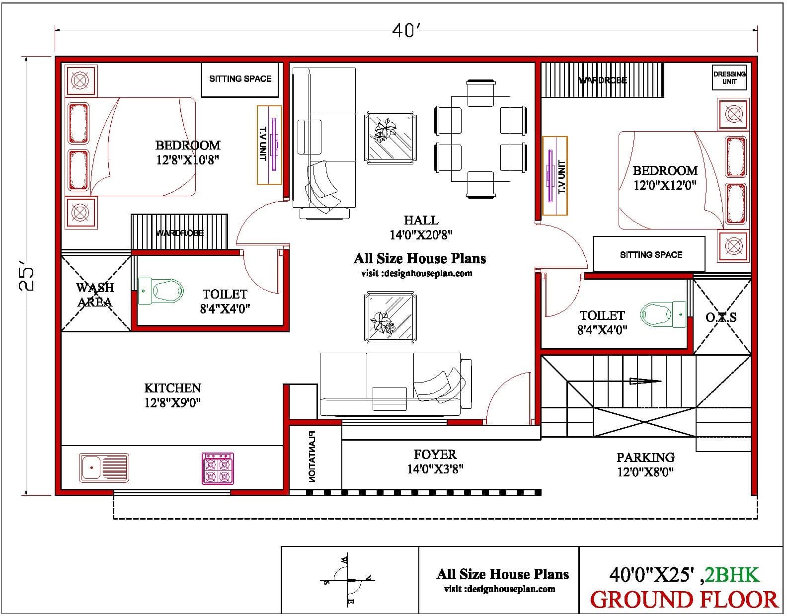 40x25 House Plan 2 Bhk House Plans At 800 Sqft 2 Bhk House Plan