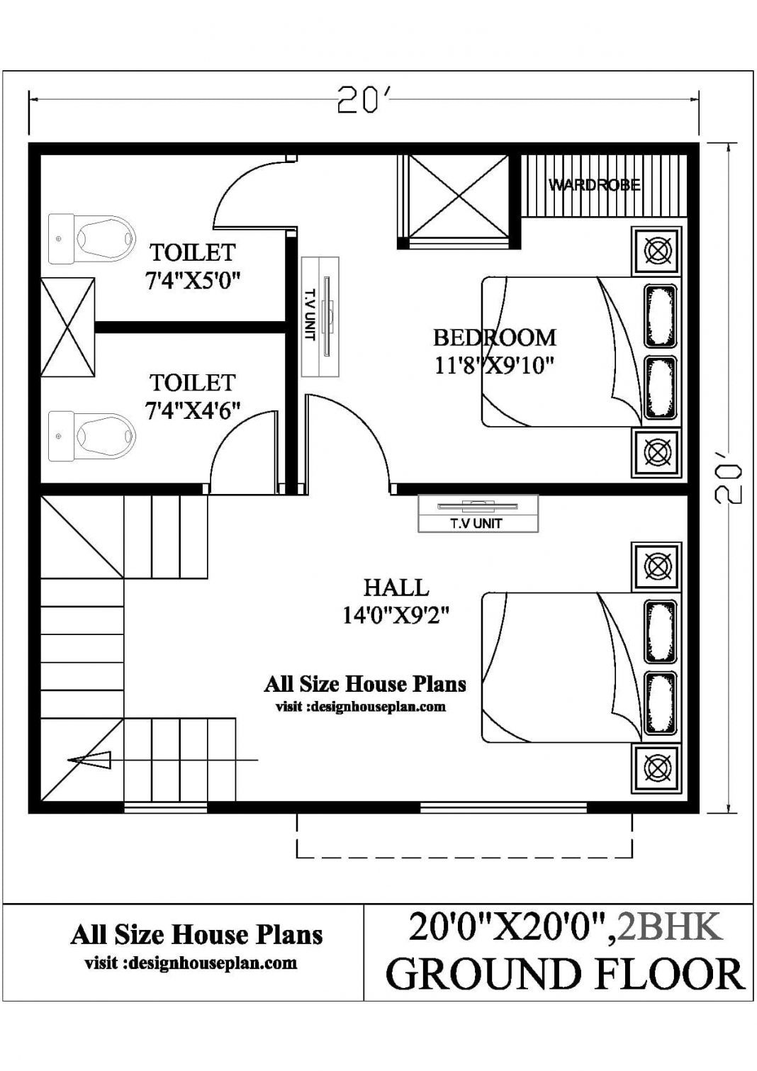 20 By 20 House Plan | Best 2bhk house plan | 20x20 House Plans 400 sqft