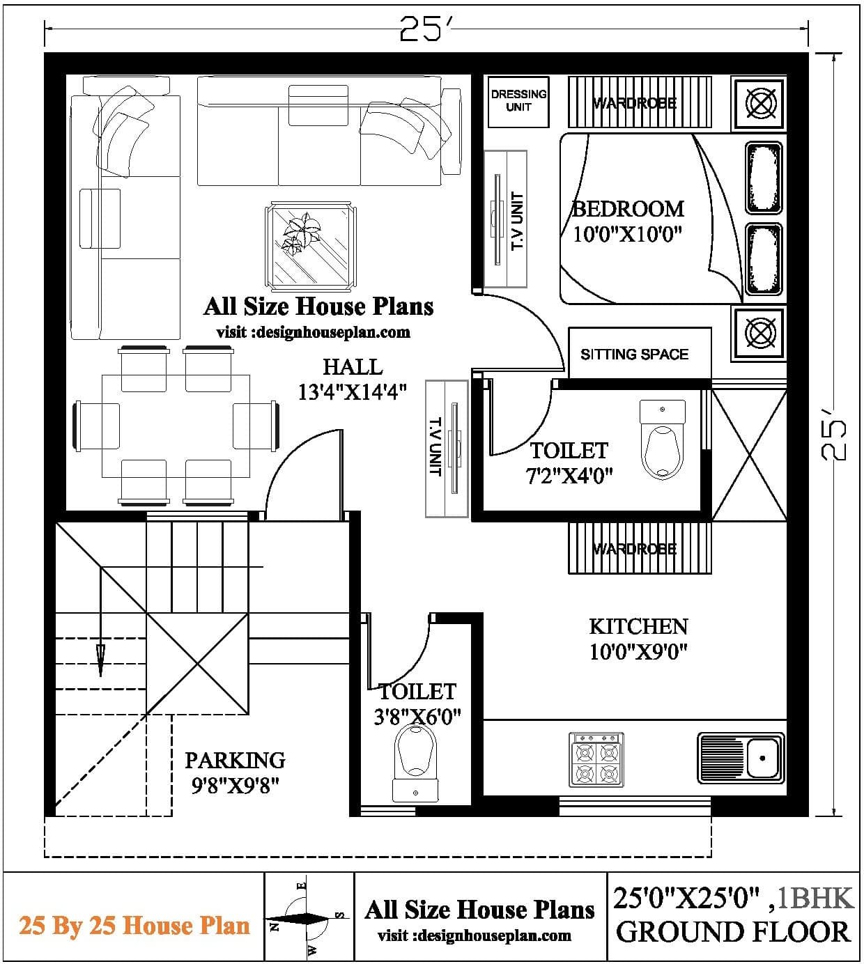 25 by 25 house plan