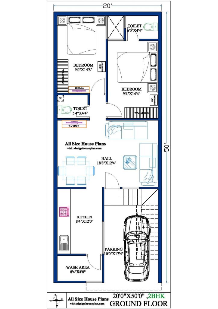 20 by 50 house plan with car parking