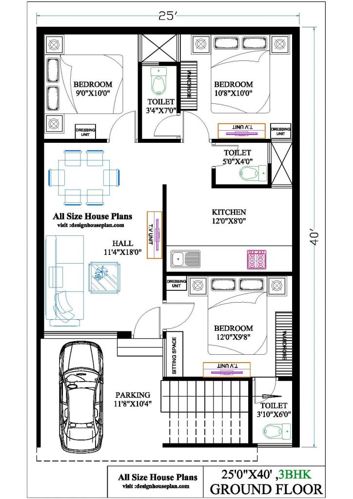 Small House Plan 75x9 Meter 3 Bedrooms PDF Full Plans  SamHousePlans