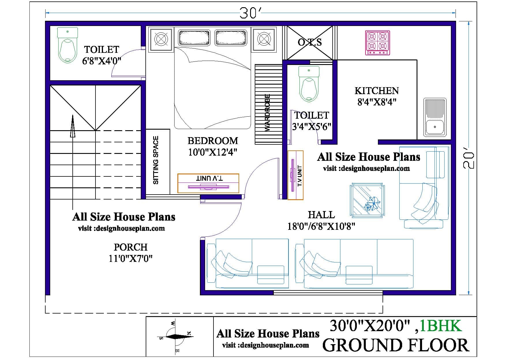 20 25 House Plan 1bhk East Facing Single Floor