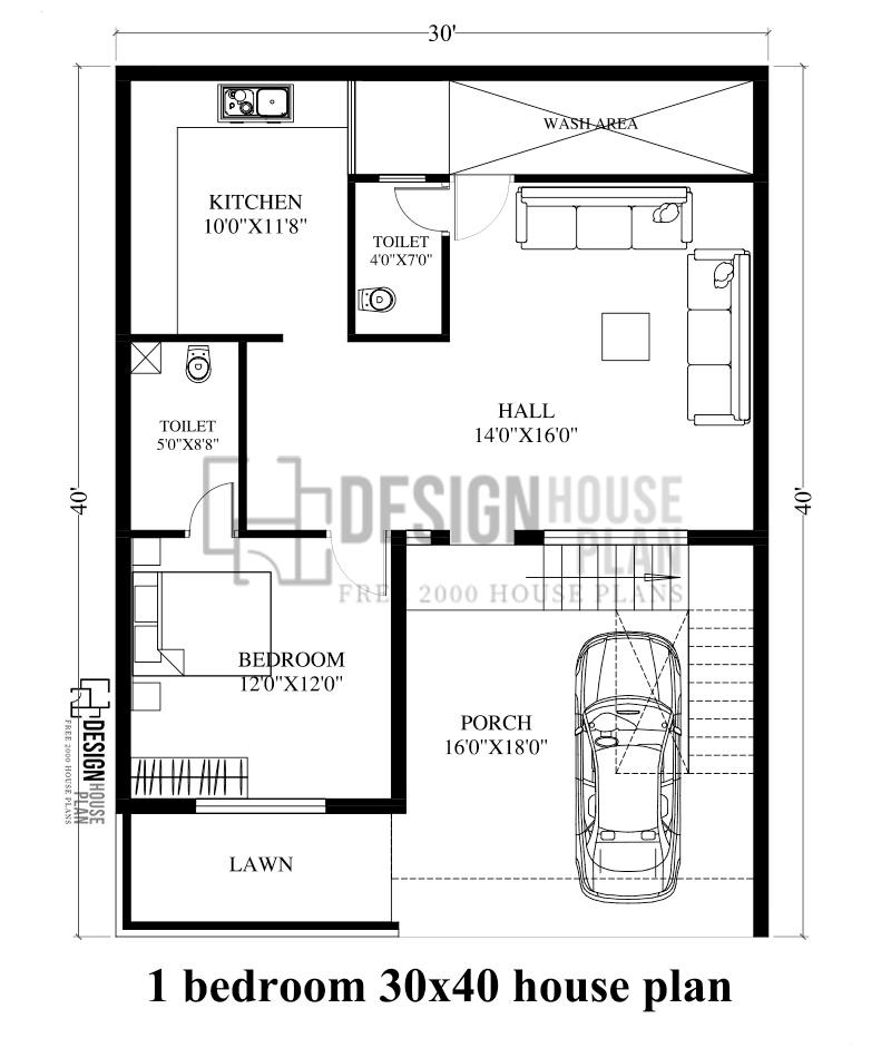 1 bedroom 30x40 house plan