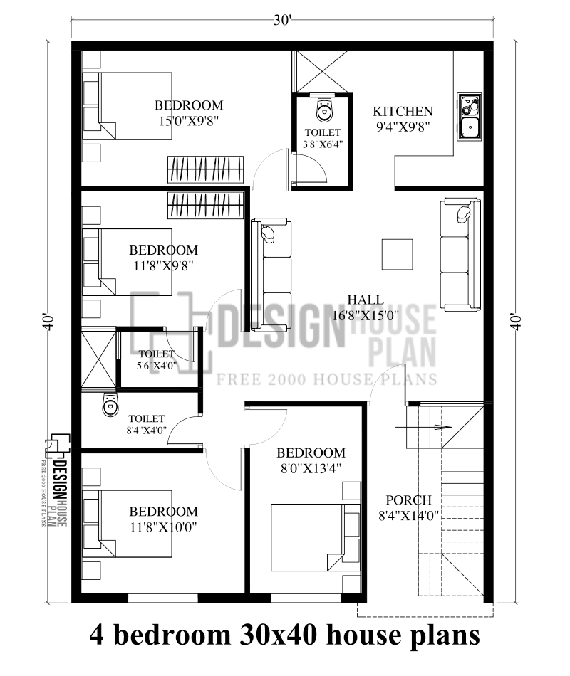 4 bedroom 30x40 house plans