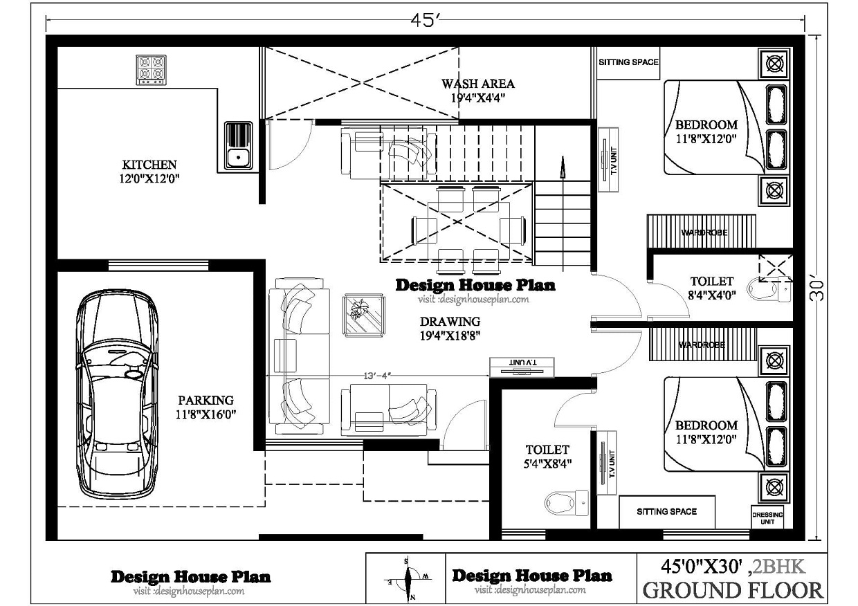 45 x 30 house plan