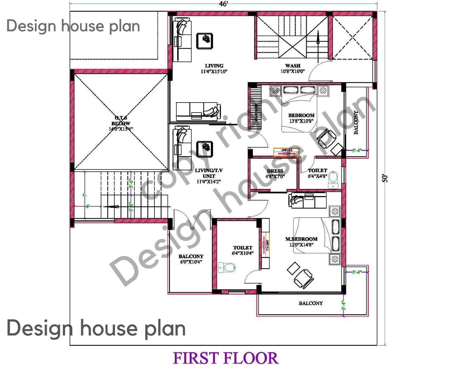 45x50 house plan first floor