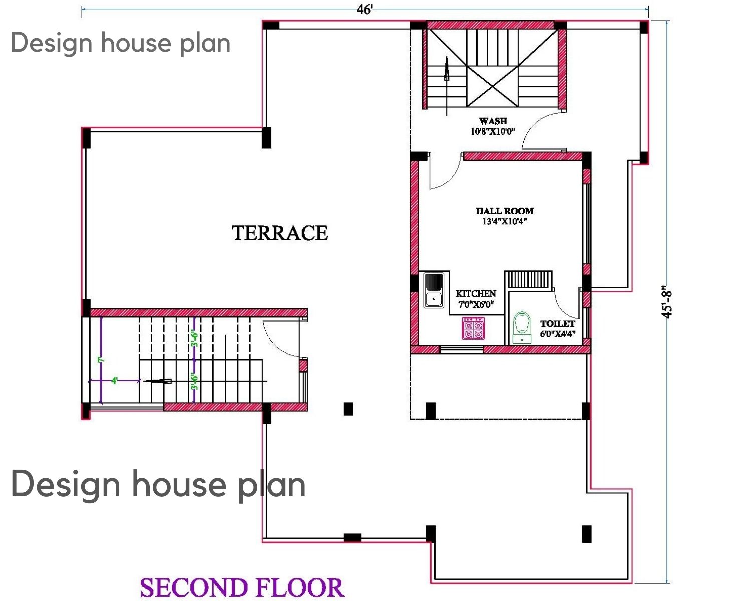 45x50 house plan second floor