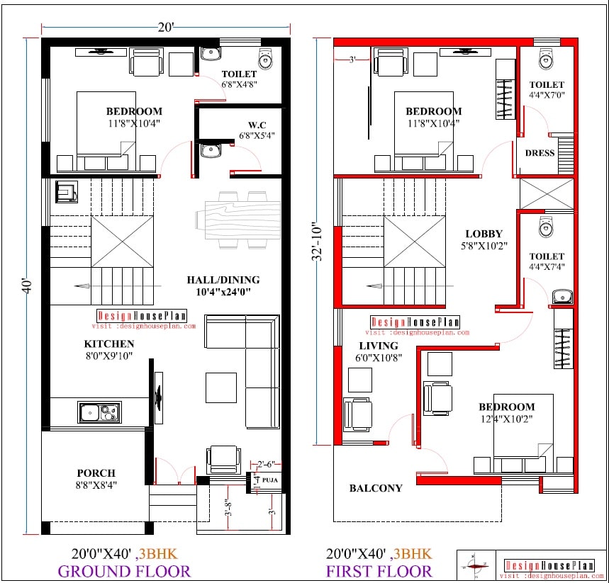 22 X 60 North Face 2 Bhk House Plan As