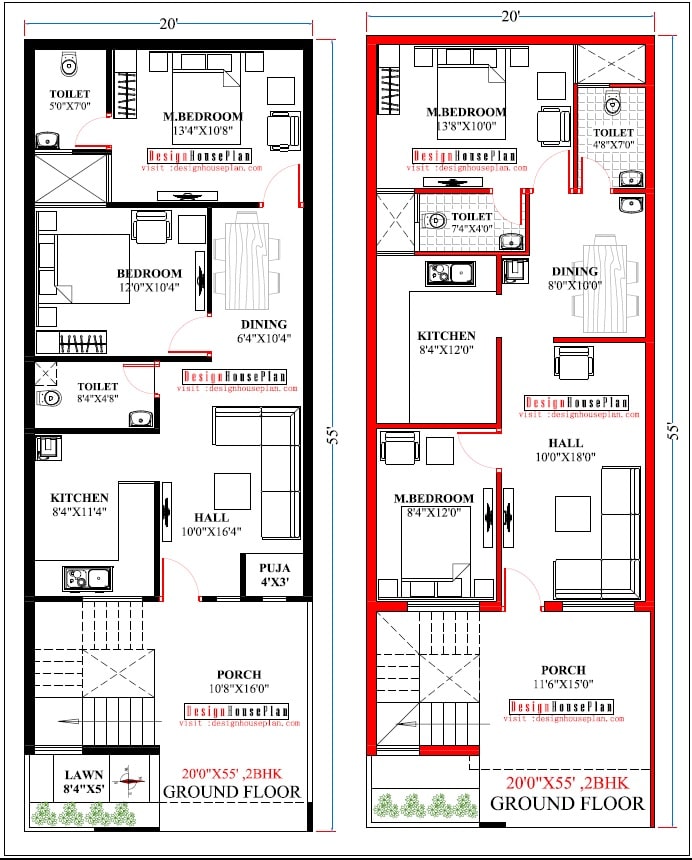 20 x 55 house plans east facing