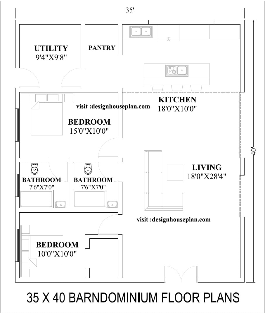 35 x 40 barndominium floor plans