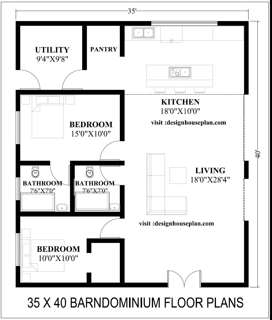 35 x 40 barndominium floor plans
