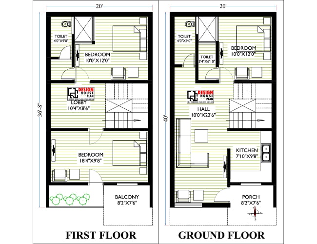 20 40 duplex house plans south facing as per Vastu