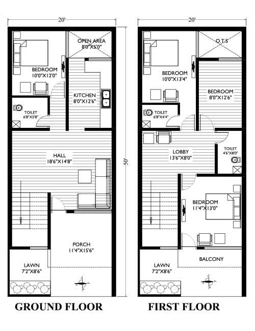 20 x 50 duplex house plans west facing