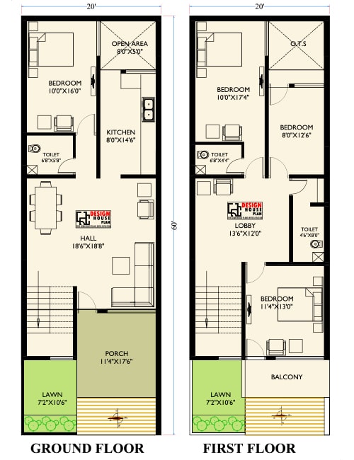 20 x 60 west facing duplex house plans