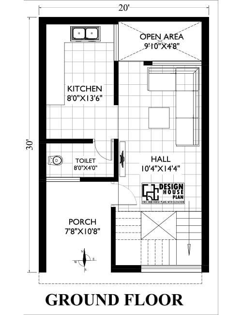 20 by 30 south facing duplex house plan