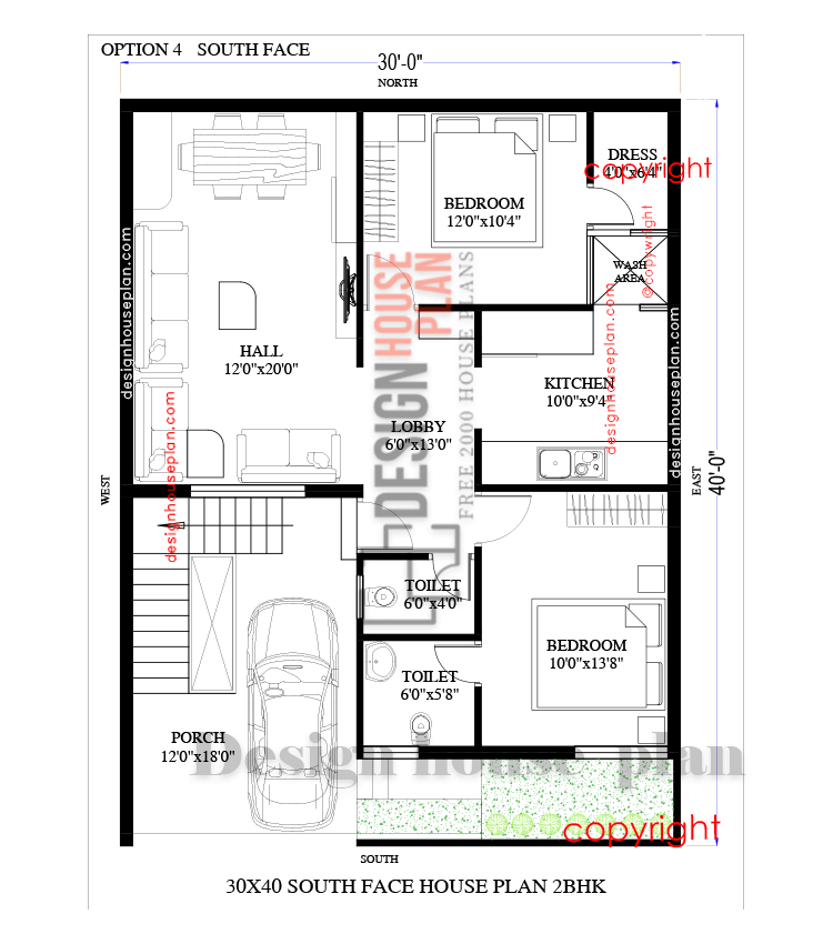 30 40 house plan south facing ground floor