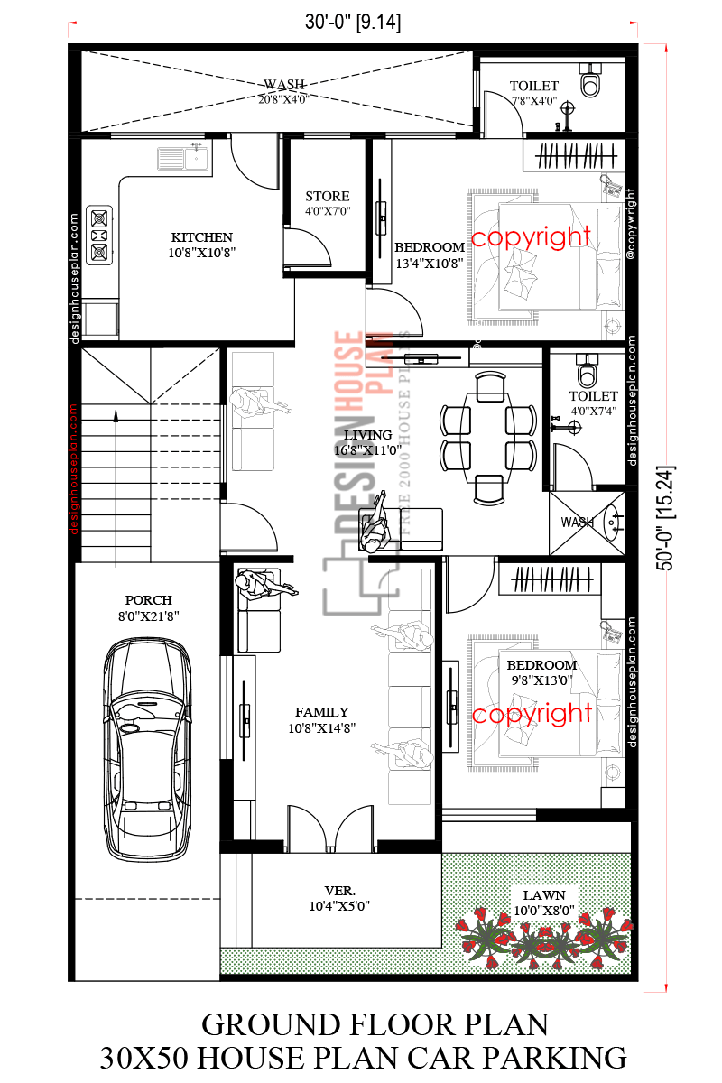 30x50 house plan with car parking, 30x50 house plan