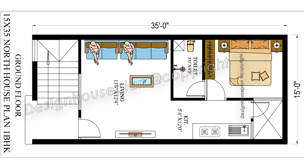 15x35 house plan 2bhk