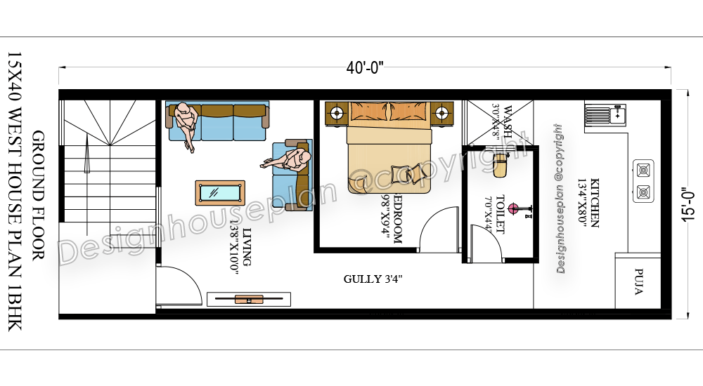 15 x 40 house plan