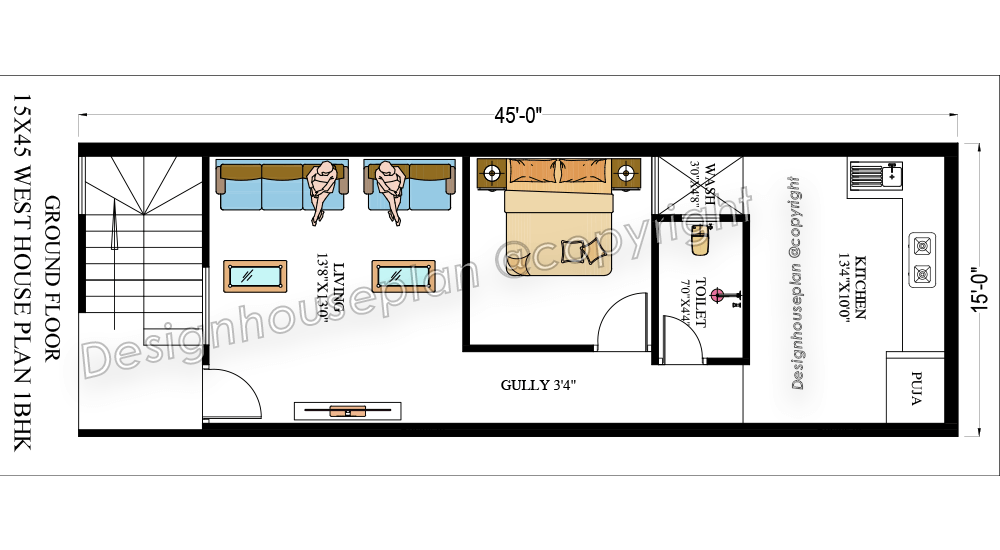 15 x 45 house plan Vastu