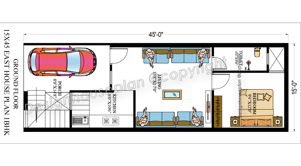 15x45 affordable house design East Face