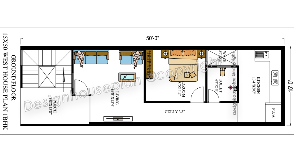 15 x 50 house plan