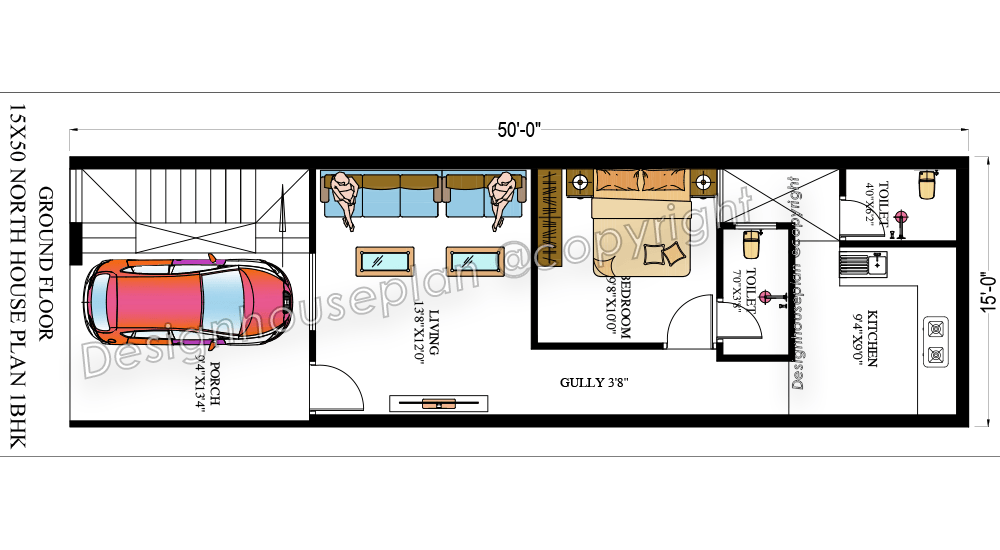 15x50 house plan 2bhk
