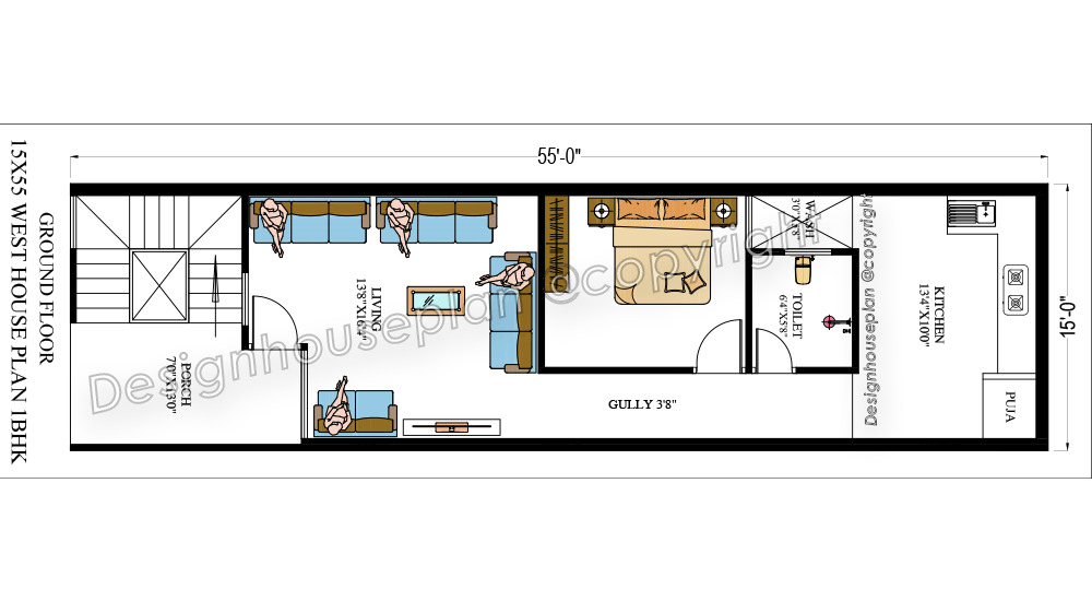 15 x 55 house plan Vastu